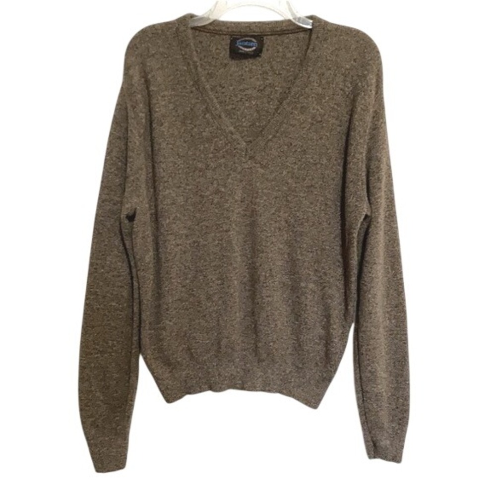 90s V-neck Classic Fit Sweater Heathered Brown Made in the USA by Jantzen